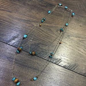 STERLING SILVER 60” TURQUOISE &TIGERS NECKLACE